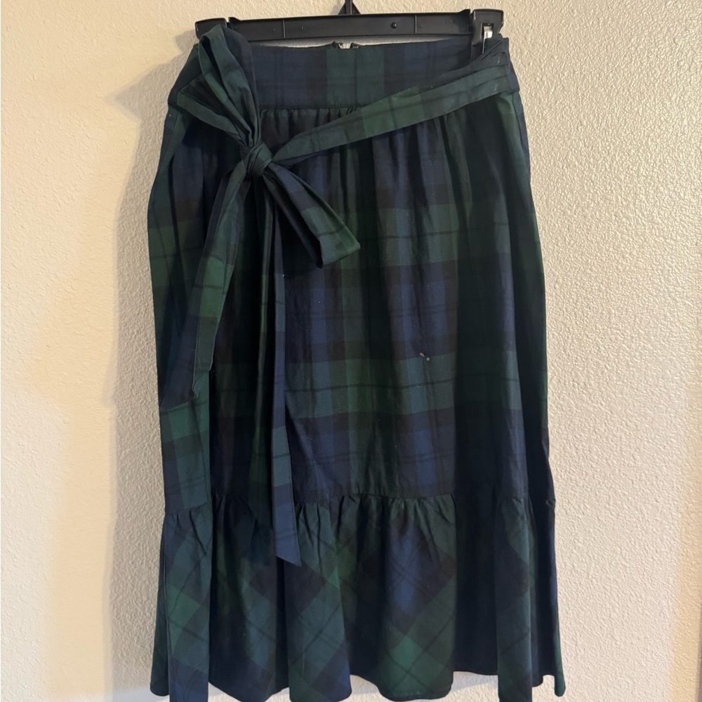 Plaid Midi Skirt with Tie Waist